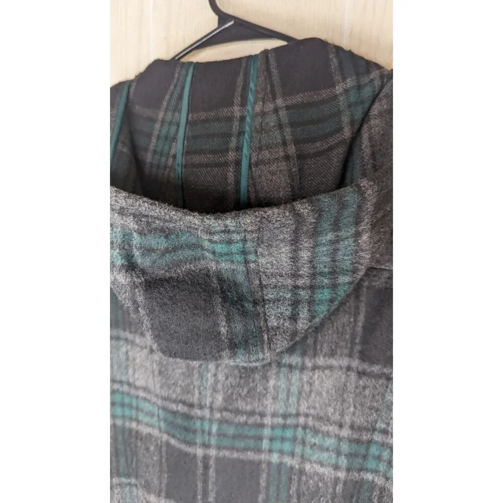 Hinge Wool Blend hooded jacket black green Tartan Plaid xsmall - Picture 13 of 13